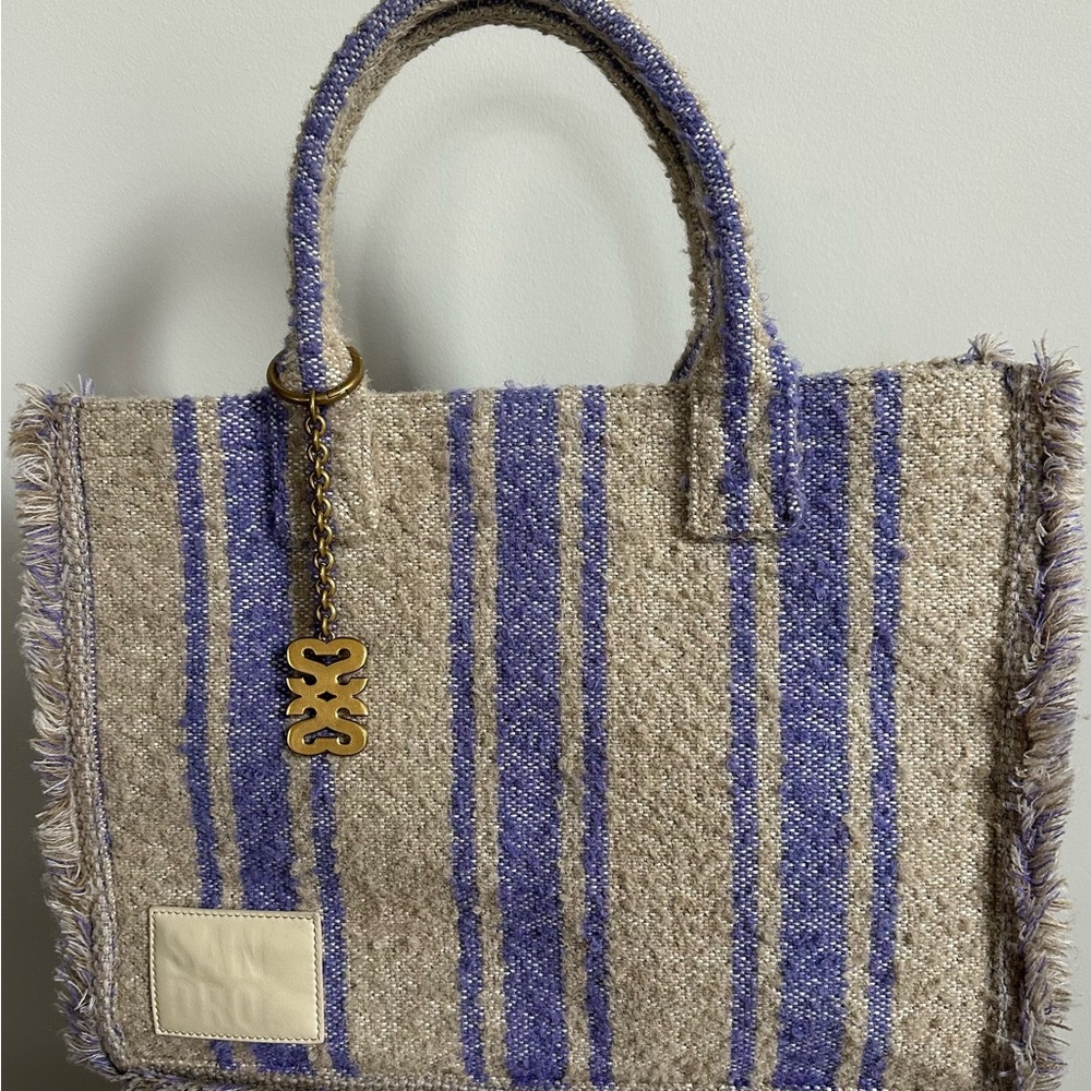 Sandro Purple and Tan Striped Blanket Tote